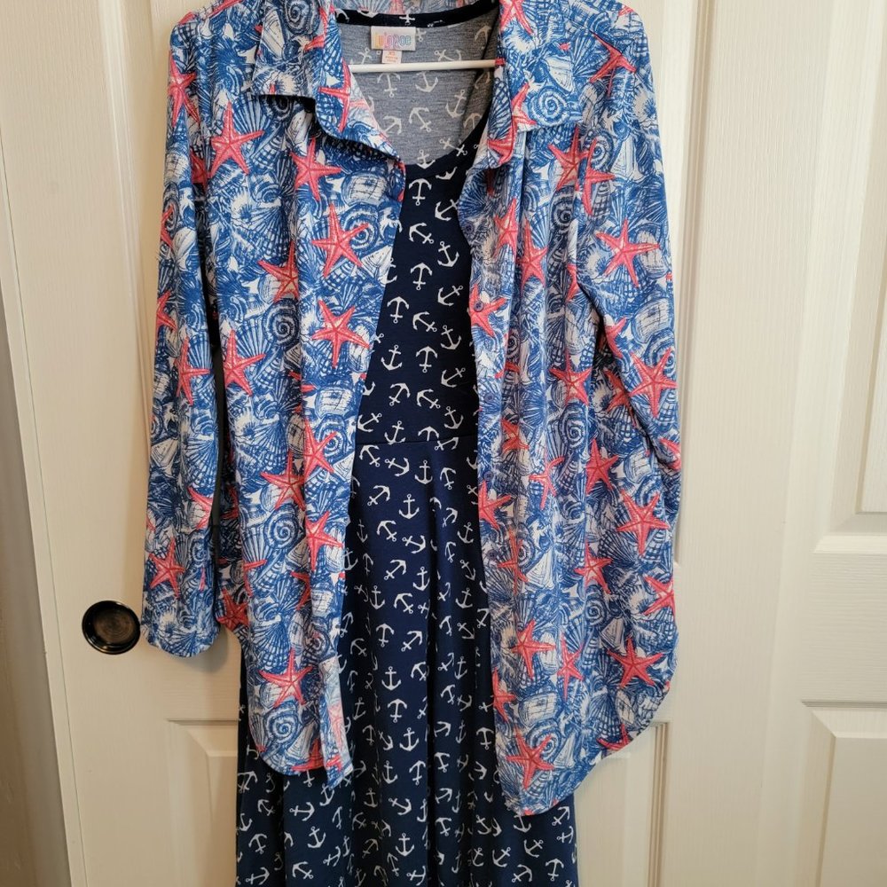 Blue LuLaRoe, Cotton On, and Fever women's dresses with cover-up